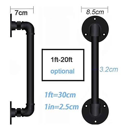 Ht-Handrail (1Ft-20Ft) Main Courante - Kit Complet, Main Courante D'escaliers En Fer Forgé Pour Le Vent ， Accoudoir Mural ， Clôture Du Couloir D'entrée À La Maison ， Noir (Size : 5Ft) #TOP1