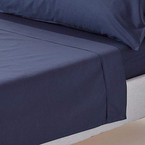 HOMESCAPES Drap Plat uni 100% Coton égyptien 200 Fils, Drap de lit Bleu Marine 180 x 255 cm
