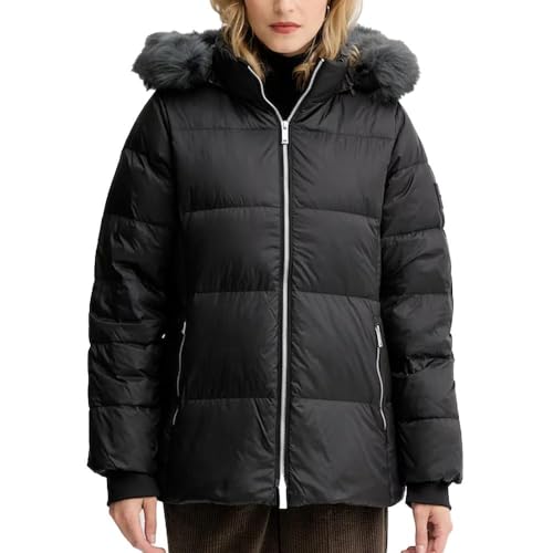 Optate per il piumino donna Calvin Klein! - Maniche lunghe - Cappuccio rimovibile con pelliccia sintetica - Colore: nero - Chiusura con zip - 2 tasche - Composizione: 100% poliammide
