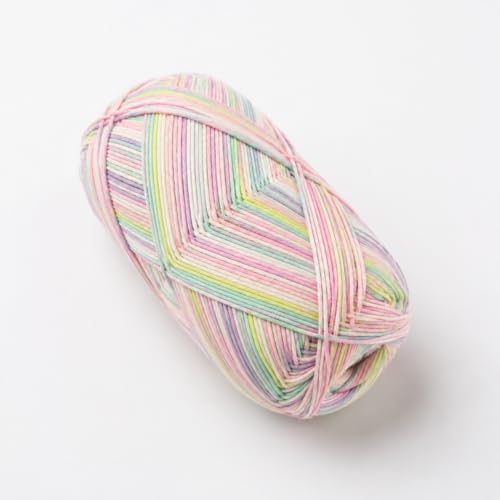 Image of Pastel Multicolor Crochet Oon Yarn for Knitting & DIY Craft Projects, Soft Cotton Acrylic Blend Self-Striping Yarn Skein, Rainbow Knitting Wool for Amigurumi, Baby Blanket, Crochet & Art Craft, 1 Pcs