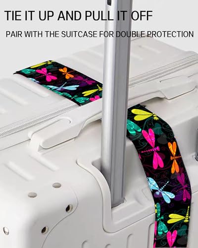 Image of Luggage Straps for Suitcases, Adjustable Travel Belt, Durable Wide Luggage Strap, Cute Suitcase Strap Identifiers with Buckle, Bag Straps for Luggage, Colorful Dragonfly