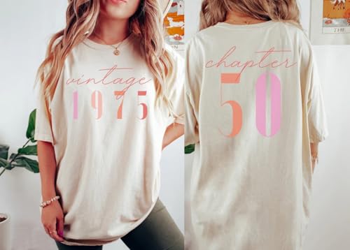 50th Birthday Gift for Women Vintage 1975 Shirt Letter Print Retro Party Tops Casual Short Sleeve Tee3
