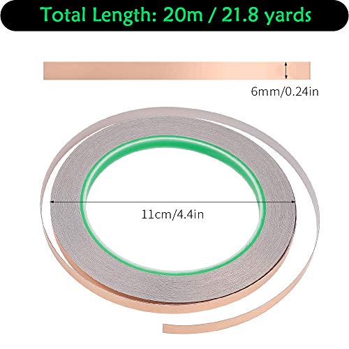 Koperfolie Tape met geleidende lijm, 2 Pack 1/4 Inch Koperen Slak Tape Dual Geleidende Tape, Koperen Strip voor Gebrandschilderd Glas, EMI Afscherming, Slug Repellent, Solderen, Ambachten, Elektrische Reparaties - Afbeelding 3