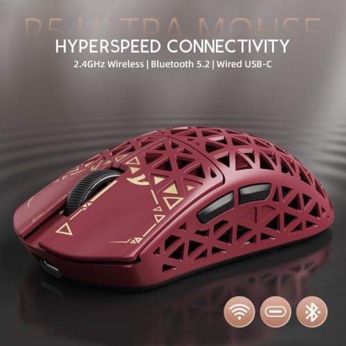 Image of ATTACK SHARK R5Ultra 8K Carbon Fiber Wireless Gaming Mouse with 42000 DPI -PAW3950 MAX Sensor -39g Ultra-Lightweight-Nordic 52840 MCU Chip-Wired /BT /2.4GHz Wirelss Programmable Mouse for PC /Mac (Red)