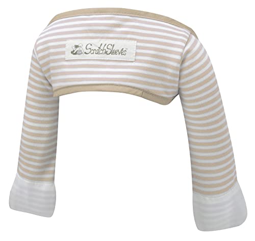 Scratchsleeves | Baby Boys' Stay-On Scratch Mitts | Stripes | Cappuccino And Cream | 6-9M #TOP2