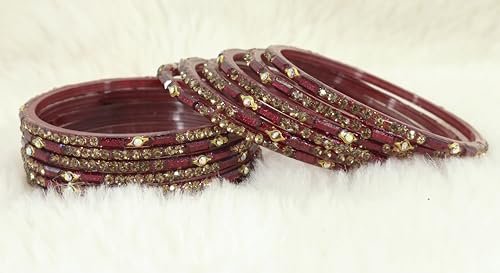 Glass Bangles Combo Set with Zircon Stone for Wedding & Party