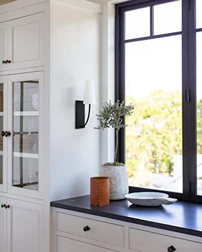 Yosoan 2-Pack Elegant Modern Rustic Wall Sconce, White Long Cone Fabric Textile Lamp Shade With Long Base Matte Black Eastern Minimalism Style Lighting Fixture(Black) #TOP2