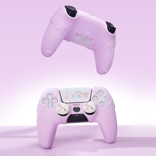 Image of GeekShare Compatible with ps5 Controller Skin Set, Silicone Protective Shell for Gaming Consoles Wireless Controller, Sweet Ice Cream Purple Cover with 2 Thumb Grip Caps - Mikko