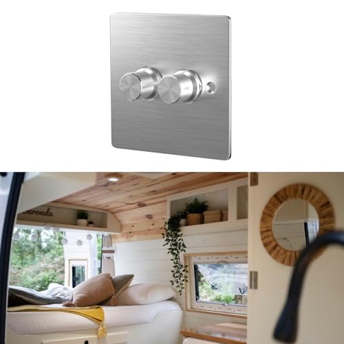 Interruptor regulador doble Ludom 12V 2Gang PWM plateado para autocaravanas 7