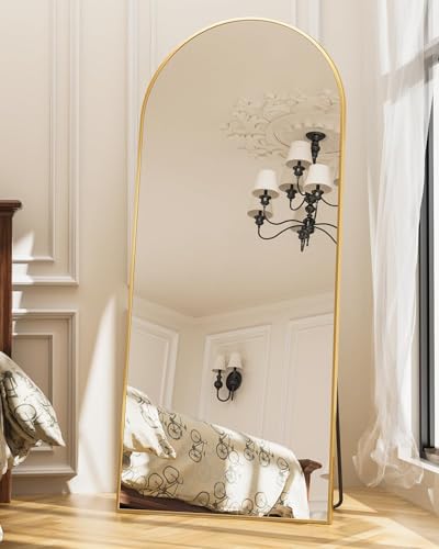 Image of Antok 71 inch x32 inch Arched Full Length Mirror with Stand, Floor Mirror, Gold
