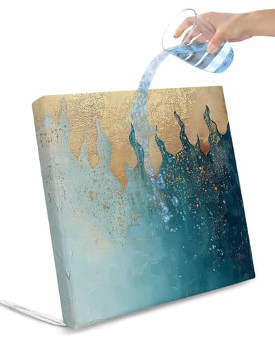 2 Pack Blue Gold Waterproof Cushion Covers with Ties, Outdoor Patio Chaise Lounge Chair Seat Cushion Slip Covers Replacement(Only Cover) Abstract Simple Minimalist Art 22