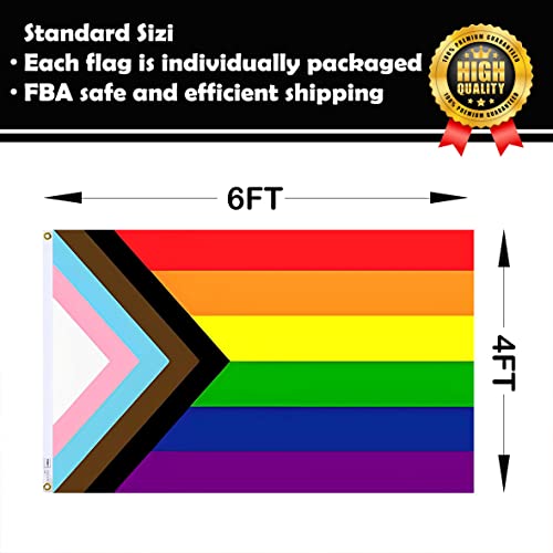 Rikome Double Sided Inclusive Progress Pride Rainbow Flag 4X6 Outdoor Made In Usa- Heavy Duty 3Ply Polyester Lgbtq Rainbow Pride Flags Banners With Brass Grommets #TOP5
