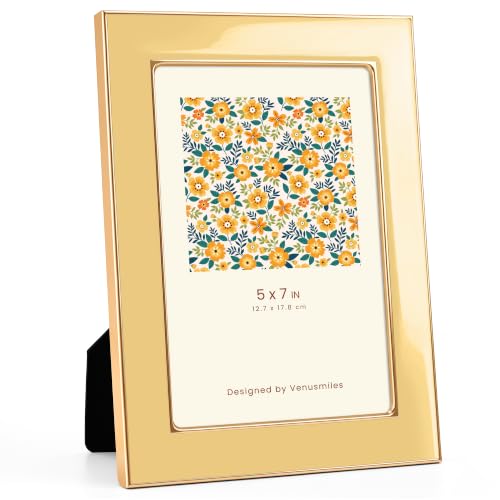 5x7 Enamel Picture Frame, Gold Edge, Yellow Enamel, Tabletop & Wall, 1pc