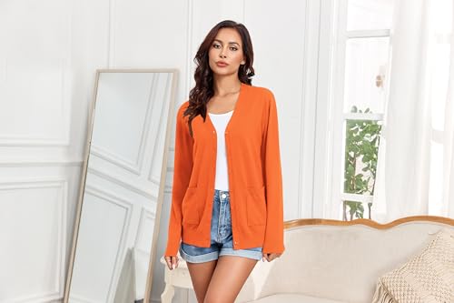 Image of TASAMO Women's Lightweight Button Down Cardigan Sweaters Long Sleeve Classic V Neck Knit Soft Shrugs with Pocket