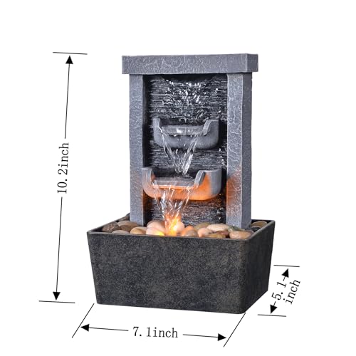 GOSSI Home Décor 10.3 in Indoor Waterfall Fountain Relaxation High Pressure Water Pumps Tabletop Fountain Nature Feeling Water Fountains with Reflective Lighting/River Rocks Home/Office Decoration - Thumbnail 3