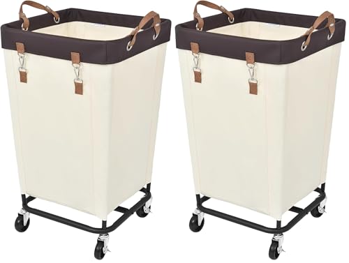 Image of StorageWorks 160L Laundry Basket with Wheels, Large Rolling Hampers for Clothing Organizer, Dirty Clothes Basket for Hotel, Home, Closet, Dorm, Beige (Pack of 2)