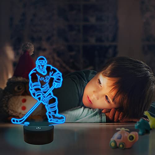 Image of FULLOSUN 3D Night Lights Ice Hockey Athlete 3D Illusion Bedside Lamp 16 Colors Changing with Remote Control Best Birthday Gifts for Men Women