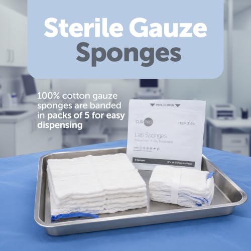 Dynarex 3146 CurPro Laparotomy Sponges - 18" x 18" - Estériles - Detectables por Rayos X miniatura 3