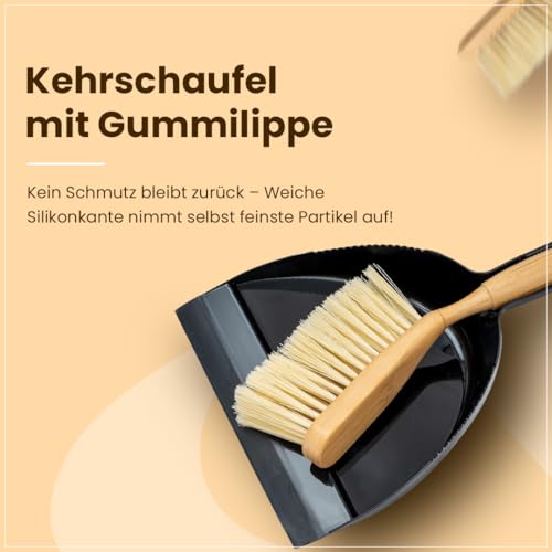 GRANA Home Dusty – Nachhaltiges Kehrset mit Bambusgriff | Handfeger & Schaufel mit Gummilippe für gründliche Reinigung im Haushalt – Bild 5