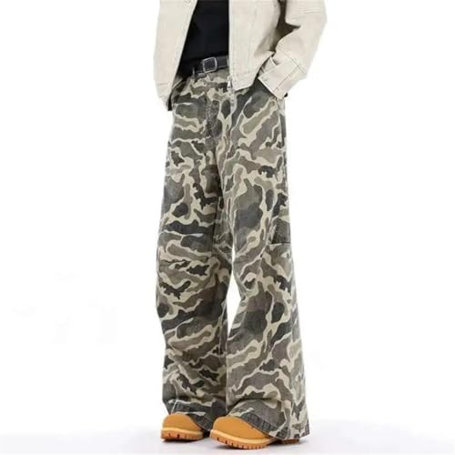 Men's American Style Denim Cargo Pants Camo1 Straight Bottom Tide Baggy Wide Leg Cowboy Jeans2