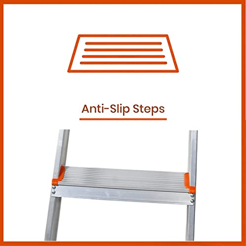Image of Casa Copenhagen Designed in Denmark, 6-Step Foldable Aluminium Ladder Laser Cut with Super Advance Sure-Hinge Technology,7 Years Warranty - Orange