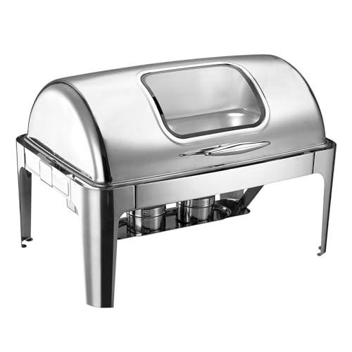 GarveeHome Roll Top Chafing Dish Buffet Set, 9 Qt Stainless Steel Chafer with Viewing Lid Buffet Servers and Warmers Set Warming Tray for Wedding, Par