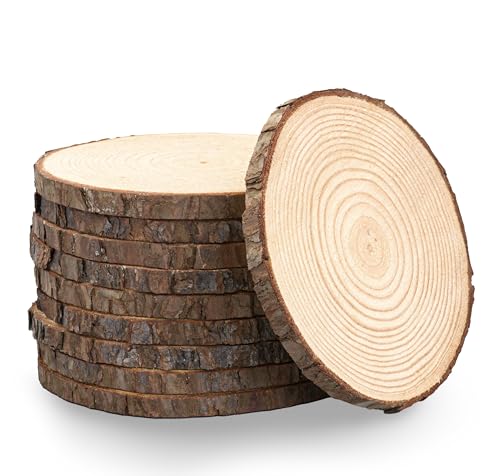 Set of (10) 7-9 inch Wood Slices for centerpieces, Arts and Crafts, and Rustic Home Decor! Wood Slice centerpieces, Wood Rounds, Tree Slices (Small 7-9 inch)