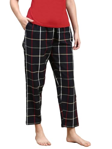 Image of KRYPTIC Women's 100% Pure Cotton Woven Pyjama | Mid Rise Relaxed Fit Full Length Nightwear Pant with Elasticated Drawstring Waistband & Side Pocket | Comfortable Lounge, Sleepwear & Casual Bottom Wear