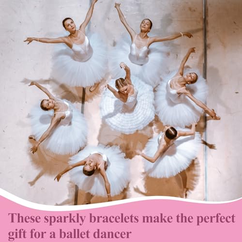 Quelay 16 Set Dance Bracelet Recital Gifts for Women with Greeting Card and Organza Bag Sparkle Pink Ballet Bracelet Charms Ballerina Gift for World Dance Day Team School Ballet Competition Lover3
