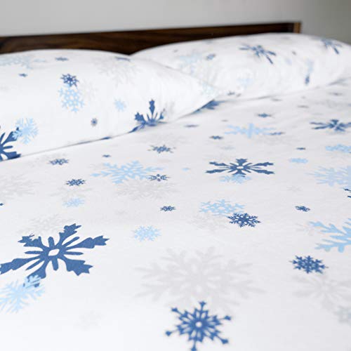 Jumpoff Jo - Queen Flannel Sheets Complete Set - Includes Flat Sheet/Fitted Bed Sheet/ 2 Pillow Cases, Warm And Cozy Winter Sheets - Snowflake #TOP1