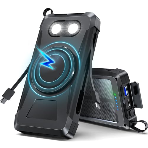 Magnetic 20000mAh solar Power Bank: Wireless Portable Solar Charger 22.5W USB C PD QC 3.0 Fast Charging Camping External Battery Pack 5 Output 3 Input,with 2 LED Flashlight for Outdoor Camping