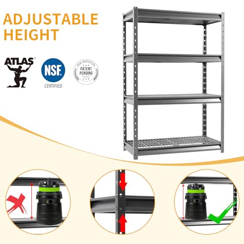 Image of The Atlas 48 inch W Heavy Duty Garage Shelving Unit Load 12000 Lbs, 4-Tier Metal Shelves for Storage, Adjustable All Steel Industrial Shelf, 48 inch W x 24 inch D x 72 inch H, Grey
