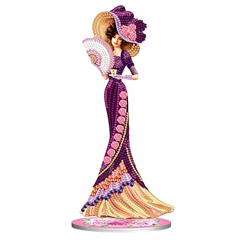 LUSandy Kit fai da te 5D elegante per pittura con diamanti da donna, kit di ornamenti con strass di cristallo a forma speciale viola signora diamante arte ornamento da scrivania per Capodanno, Natale,