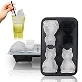 3D Cat Ice Cube Mold,Slow-Melting & BPA-Free Silicone Cat Shapes Ice Cube Tray for OXO Whiskey Cocktail Drink Bourbon，Funny animal Shape Ice Cube Mold is the Best Gift for Cats Iovers (Black)