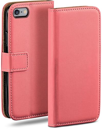 Étui de protection à rabat pour iPhone 6 antichoc, housse portefeuille similicuir corail