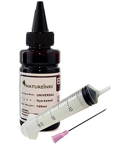 Natureinks 100ml Universal Black dye Refill Printer Ink Bottles kit for Refillable or CISS cartridge system + 1 x 30ml syringes with FREE extender nozzle