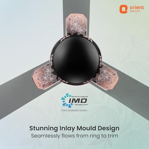 Image of Orient Electric 1200 mm Mozart ceiling fan| Designer fan with seamless ring to trim design | Anti-rust Aluminium blades| Decorative Inlay Mould Design | 5-years warranty | Nature Floral Black