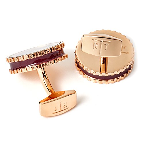 Tateossian Mechanical Skeleton Gear Round-Rt Cufflinks - Rose Gold And Burgundy #TOP1