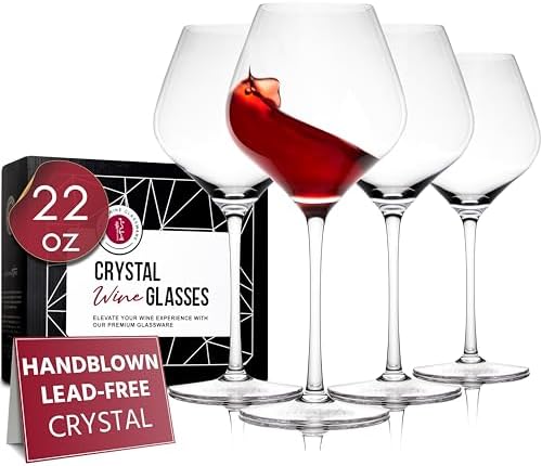 Gusto Nostro Crystal Wine Glasses Set of 4, 22 Oz Long Stem Moder...
