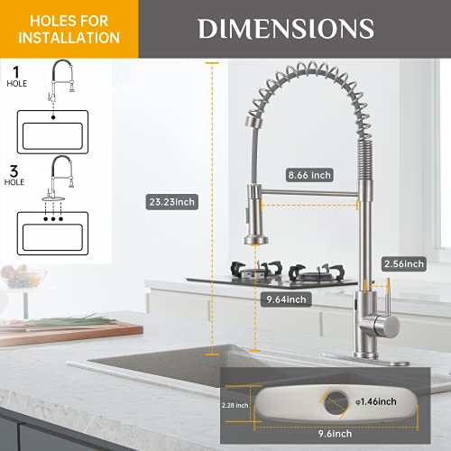Charmingwater Touchless Kitchen Faucet With Pull Down Sprayer, Motion Sensor Single Handle Spring Faucet With Deck Plate, Brushed Nickel #TOP4