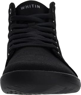 WHITIN Men's Wide Mid Ankle Top Barefoot Shoes Boots Fashion Canvas Sneakers Zero Drop Sole Size 10 Casual Minimalist Weightlifting Fitness All Black 44