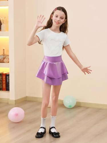 Image of Haloumoning Girls Metallic Skater Skort Kids Shiny Scooter Skirt 4-14 Years | High Waisted, Dance Skorts