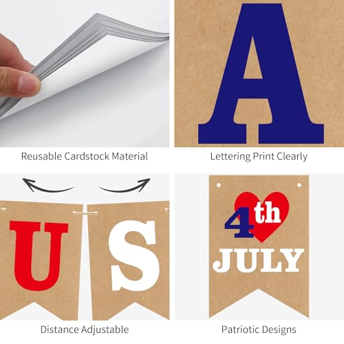 Image of 4th of July Banner Decorations, Fourth of July Patriotic Banner Decorations, Red White and Blue Decor for Independence Day, Home Party Mantel Fireplace Supplies