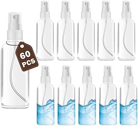 AODESTINY 60PCS 2oz/60ml Small Spray Bottle, Clear Fine Mist Spray Bottle Mini Empty Hair Spray Bottle, Plastic Refillable Cosmetic Containers for Plants, Cleaning, Misting & Skin Care