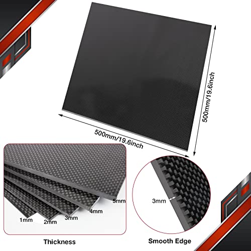 500X500X1.5MM 2.0MM 2.5MM 3.0MM 3.5MM 4.0MM 5.0MM 6.0MM Carbon Fiber Sheets 100% 3K Carbon Fiber Laminate Plate Plain Weave Panel Sheet 1.0MM Thickness(Glossy Surface)