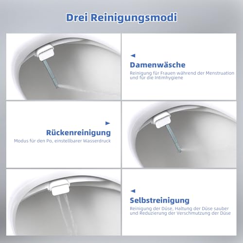Hibbent Bidet Toilettensitz. Nicht-elektrisch, Dualdüsen zur hygienischen Reinigung des Intimbereichs, geräuschloses Schließen O-Form), OB308weiß
