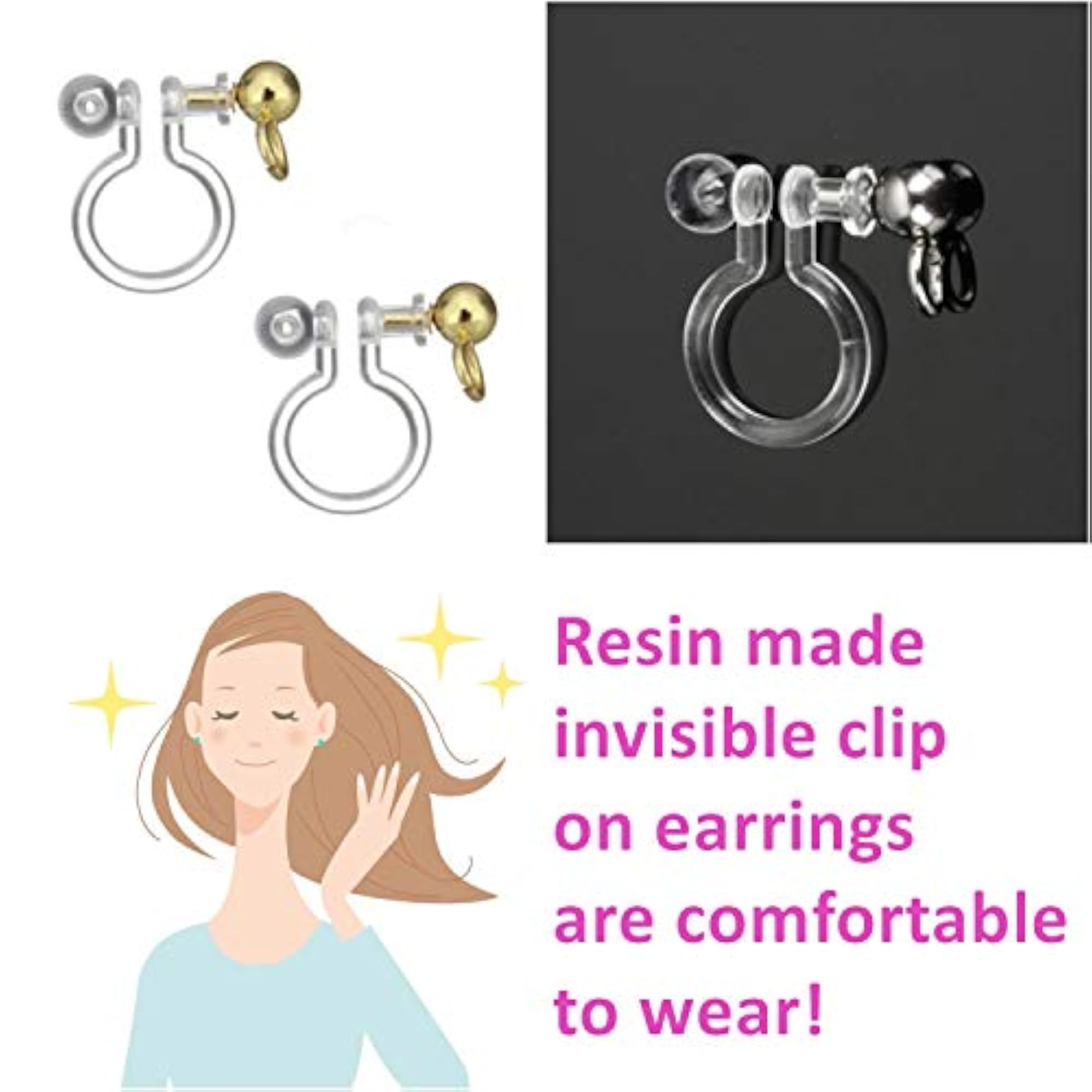 Men's Small Black Spike K-POP Invisible Clip On Stud Earrings