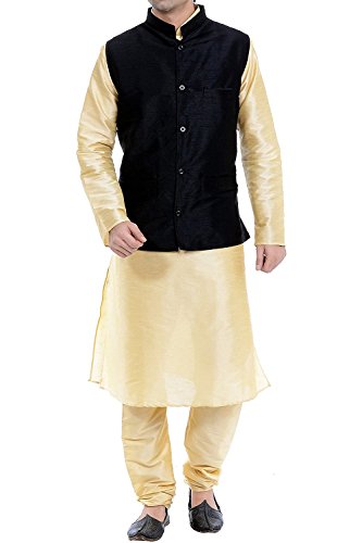 Kurta pyjama y chaqueta Nehru talla 42 vestido de fiesta negro y dorado