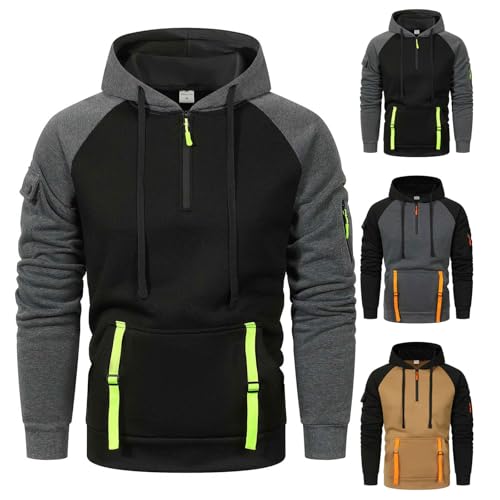 Hoodies for Men Quarter Zip Oversized Cargo Pullover Fall Winter Loose Fit Casual Tactical Hooded Sweatshirts with Pocket4