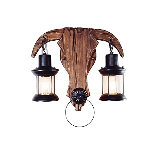 Éclairage mural en métal et bois style lanterne vintage 2 lumières